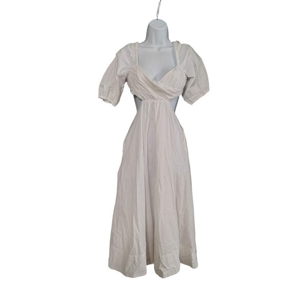 STAUD Carina Poplin Puff Sleeve Cutout Dress in White M - Picture 2 of 12